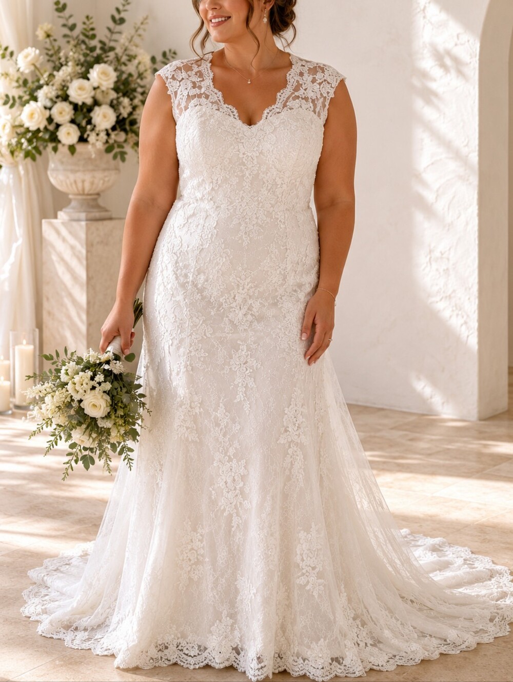 Unbranded Cap Sleeve lace fit and flare White Wedding Dress plus sz 20
